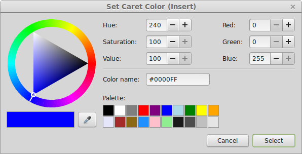 Screenshot: Color selection dialog, GTK3