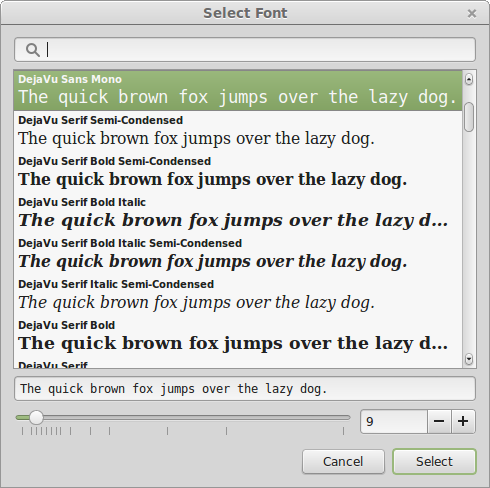 Screenshot: Font chooser dialog, GTK3