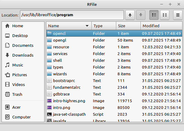 Screenshot of the file manager RFile