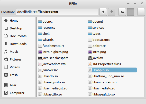 Screenshot of the file manager RFile